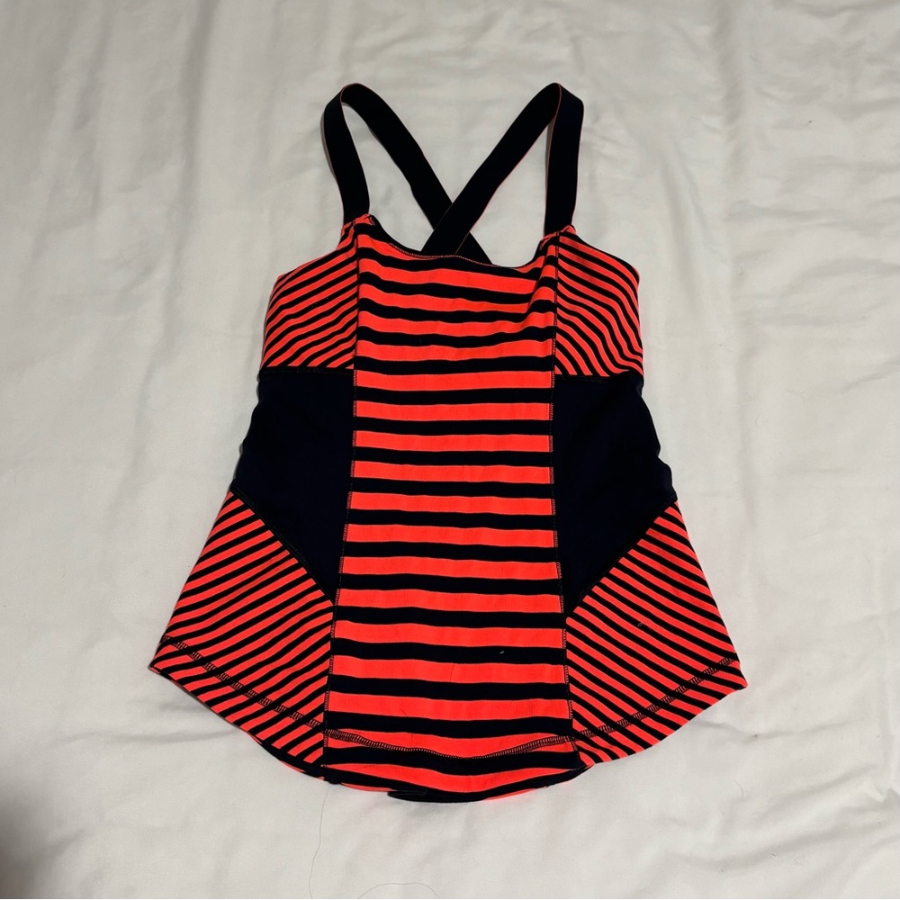 Lululemon Athletica Red and Black Striped Tank